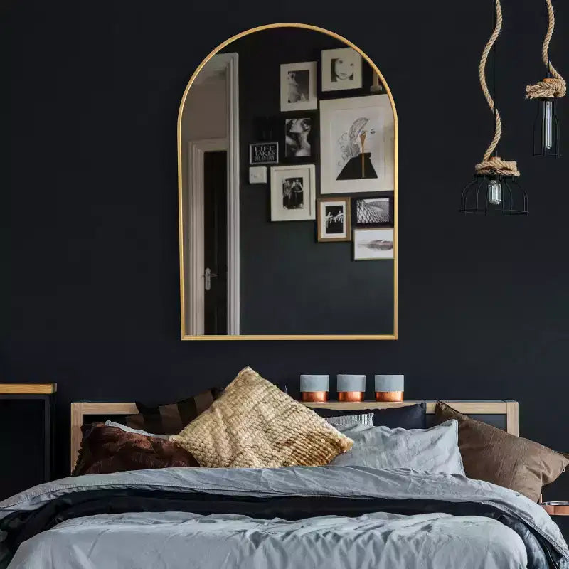Specchio da parete ad arco nero/oro – singolo, 91,44 x 60,96 cm, cornice in alluminio