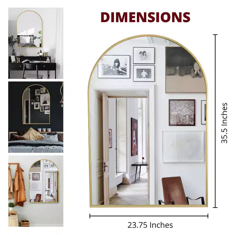 Specchio da parete ad arco nero/oro – singolo, 91,44 x 60,96 cm, cornice in alluminio