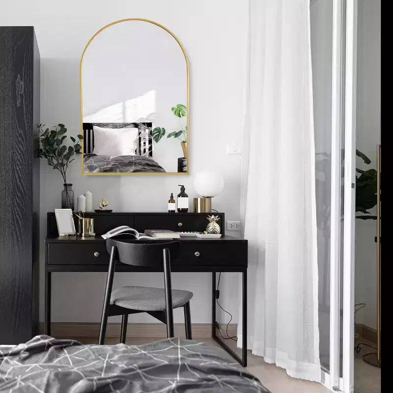 Specchio da parete ad arco nero/oro – singolo, 91,44 x 60,96 cm, cornice in alluminio