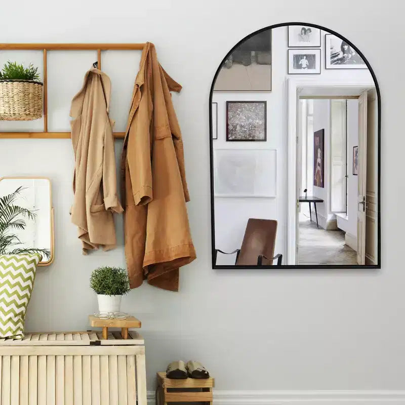Specchio da parete ad arco nero/oro – singolo, 91,44 x 60,96 cm, cornice in alluminio