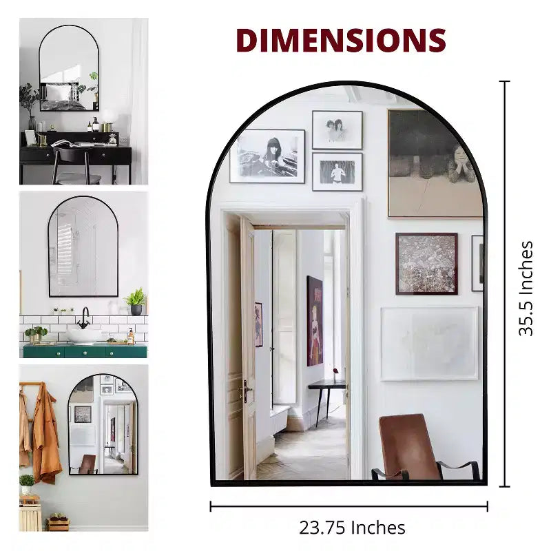 Specchio da parete ad arco nero/oro – singolo, 91,44 x 60,96 cm, cornice in alluminio