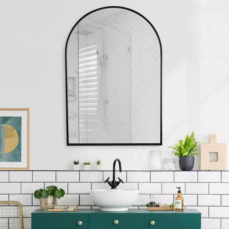 Specchio da parete ad arco nero/oro – singolo, 91,44 x 60,96 cm, cornice in alluminio