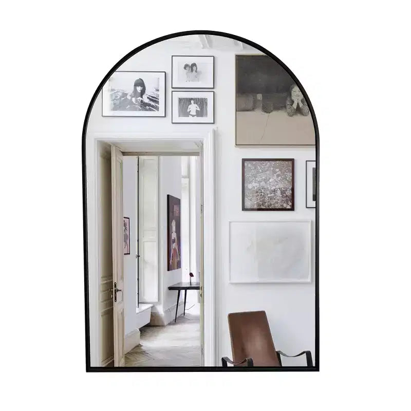 Specchio da parete ad arco nero/oro – singolo, 91,44 x 60,96 cm, cornice in alluminio