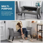 Panca contenitore Tufted a 2 posti in tessuto nero / grigio scuro / grigio chiaro con braccioli arrotolati