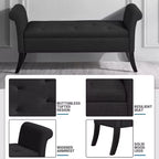 Panca contenitore Tufted a 2 posti in tessuto nero / grigio scuro / grigio chiaro con braccioli arrotolati