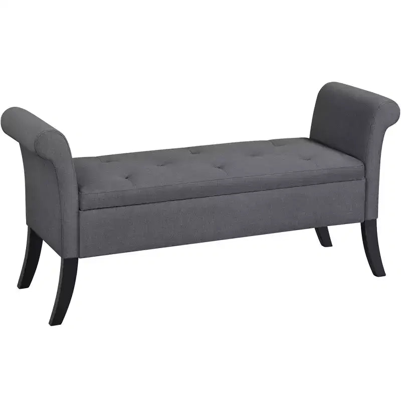 Panca contenitore Tufted a 2 posti in tessuto nero / grigio scuro / grigio chiaro con braccioli arrotolati