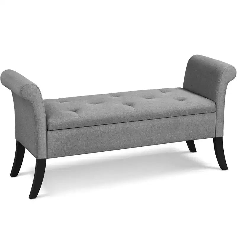 Panca contenitore Tufted a 2 posti in tessuto nero / grigio scuro / grigio chiaro con braccioli arrotolati