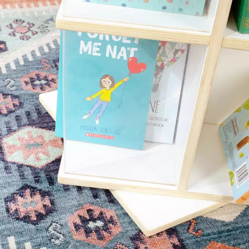 Libreria girevole a 3 ripiani per bambini, naturale/bianca – Espositore girevole a 12 scomparti