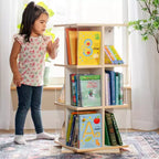 Libreria girevole a 3 ripiani per bambini, naturale/bianca – Espositore girevole a 12 scomparti