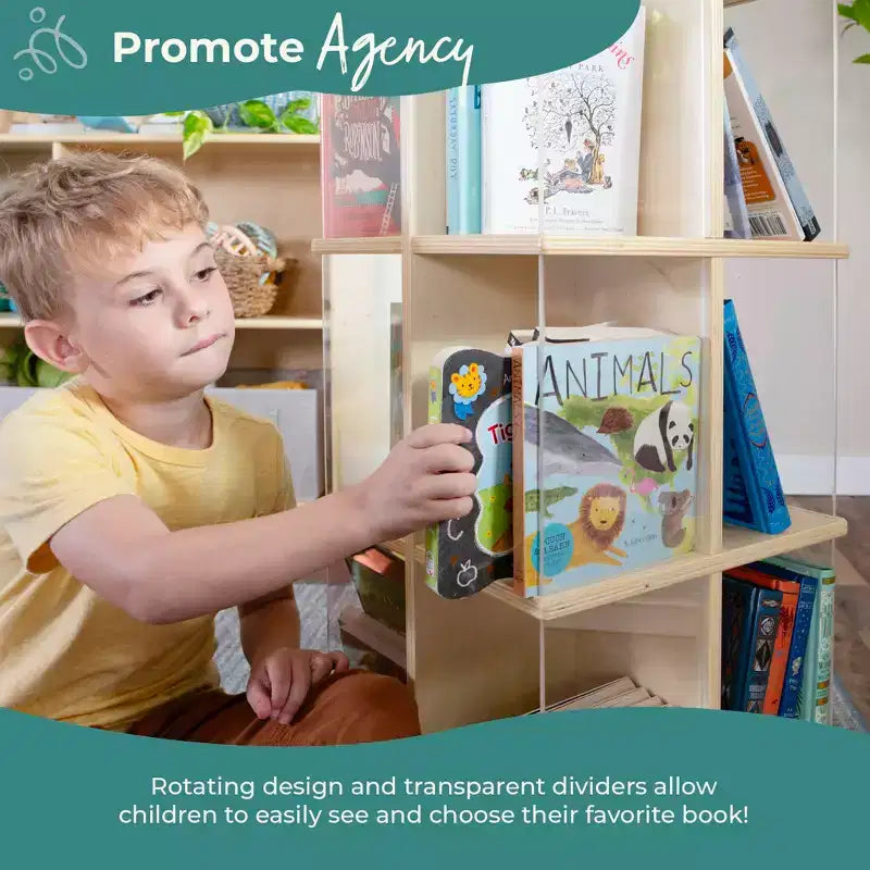 Libreria girevole a 3 ripiani per bambini, naturale/bianca – Espositore girevole a 12 scomparti