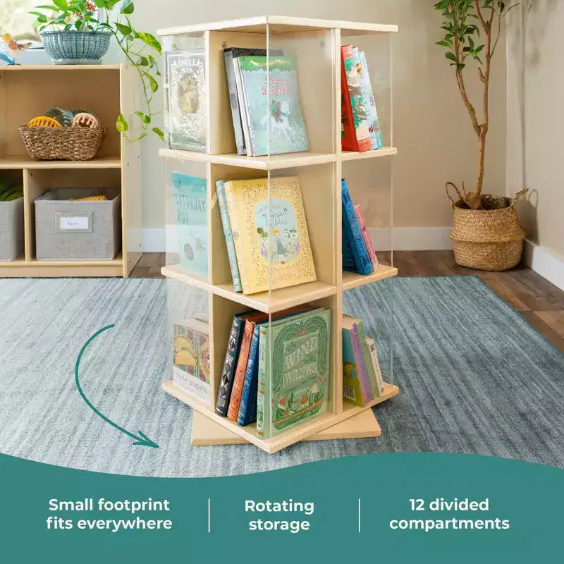 Libreria girevole a 3 ripiani per bambini, naturale/bianca – Espositore girevole a 12 scomparti