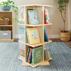 Guidecraft EdQ Rotating 3 Tier Book Display: Kids' Wooden Spinning Bookshelf with Acrylic Shelves for Storage in Classroom or Playroom
