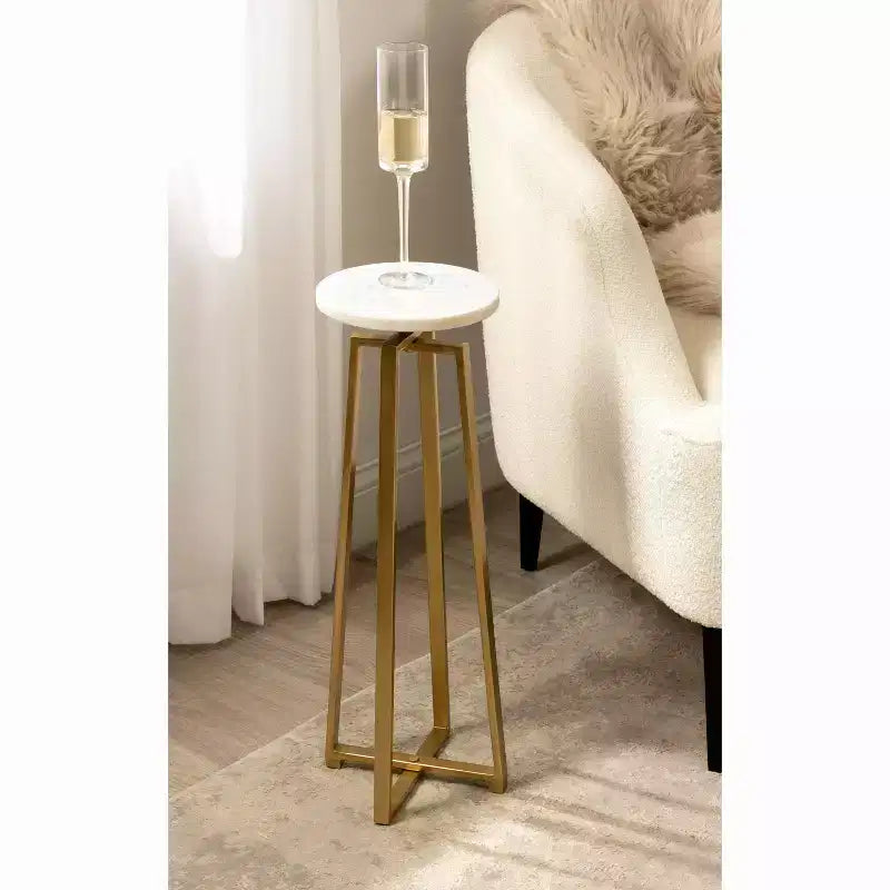 Tavolino Piedistallo in Metallo e Marmo – Oro / Grigio-Argento / Peltro / Argento / Bianco-Oro / Bianco-Peltro